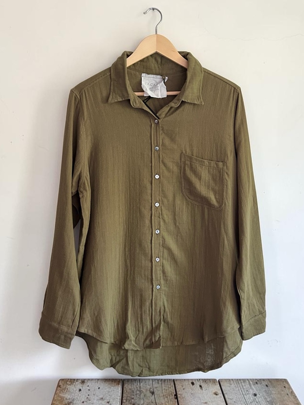 NWT Acacia Olive Green Milos Button Up Cover Up Shirt Dress Sz Small 100% Cotton
